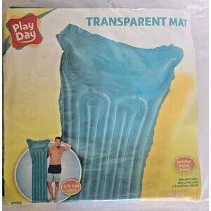 Play Day Transparent Swimming Pool Mat Float Raft Blue 66"Lx24"Wx9"H New Sealed